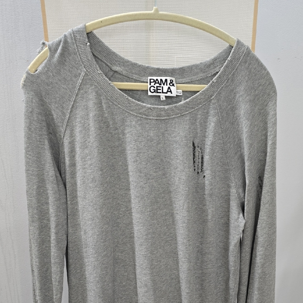 Pam & Gela Gray Distressed Sweatshirt